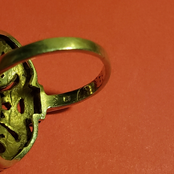 Vintage 925 Sterling Sliver Oval Emerald & Rhinestone Ring - Picture 4 of 6